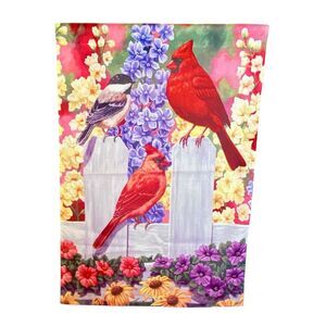 Cardinal Garden Flag Outdoor Decor Vibrant Bright Floral Colors Bird Watchers